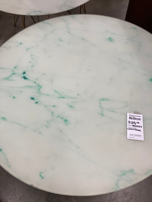 Light Green “Marble” Coffee Table with Gold Base