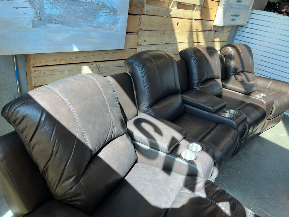 Brown Leather 4 Seater Studded Reclining Couch (new)