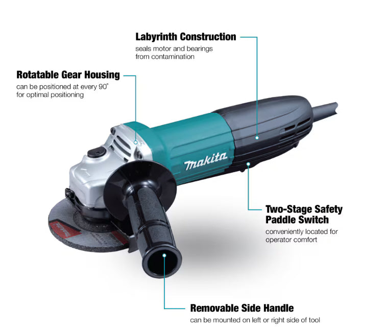 MAKITA 41/2-inch (6-Amp) Paddle Switch Angle Grinder, with 11,000 RPM and AC/DC Power Switch (120V) (Used)