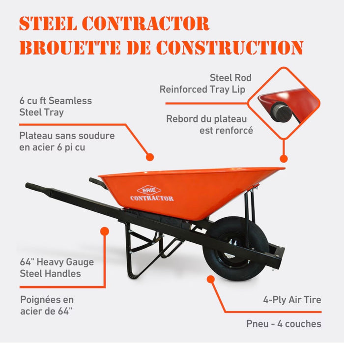 ERIE 6 cu. ft. Contractor Steel Wheelbarrow with Pneumatic Tire (new)