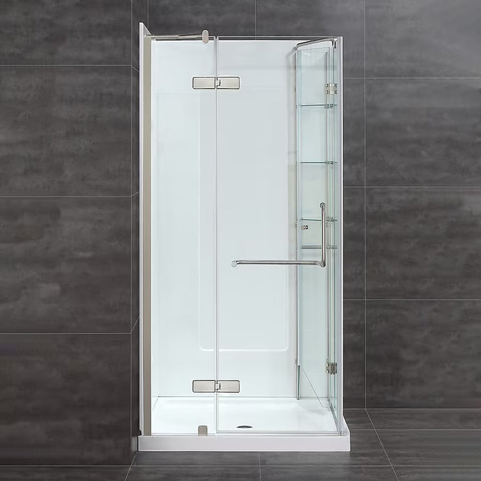 OVE Decors Savannah Brushed Nickel 38-in to 40-in x 74-in Frameless Hinged Shower Door