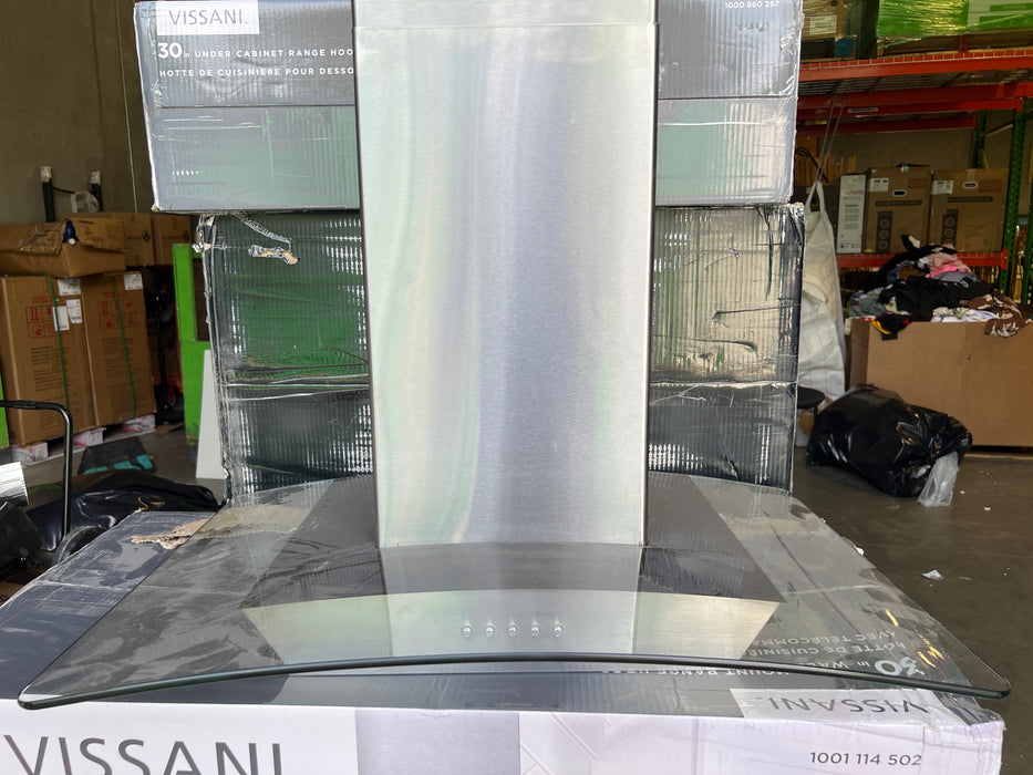 Vissani 30-inch 340CFM T-Shape Shell Only Wall-Mounted Glass Range Hood with 3-Speed Setting in Stainless Steel (new)