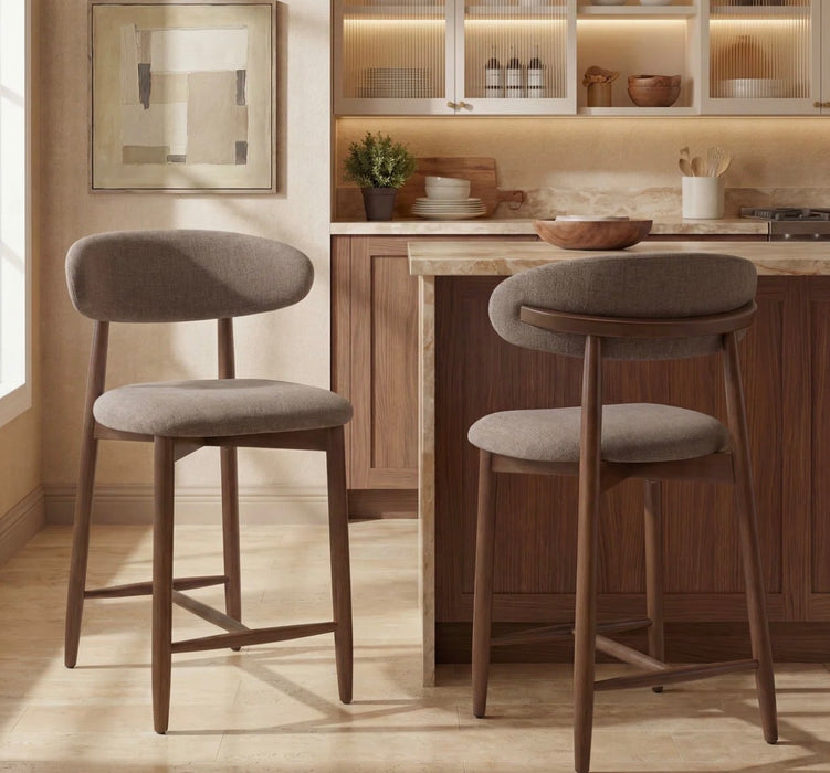 25'' Upholstered Counter Stool with Curved Back and Solid Wood Base (new)