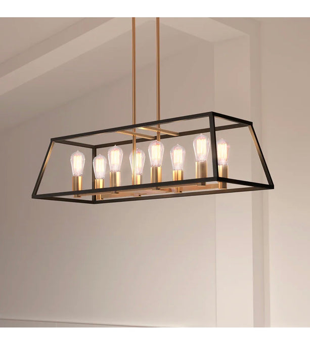 Artika Carter 8-light Matte Black and Brass Dimmable Modern Long Chandelier  (new)