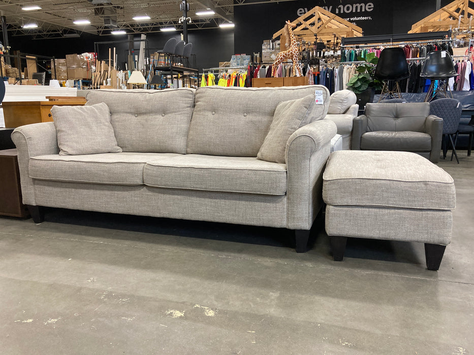Modern Light Gray Fabric Sofa with Matching Footrest (Lightly Used)