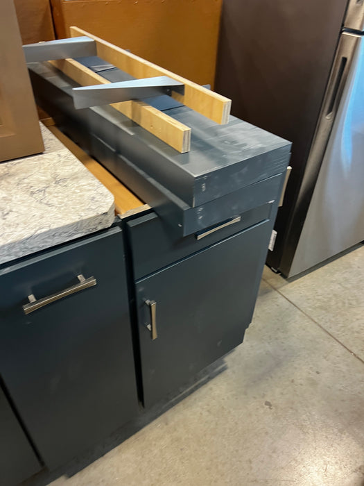 Navy and Faux Wood Kitchen Cabinet set with Silestone Countertop and Blanco Sink (showroom)