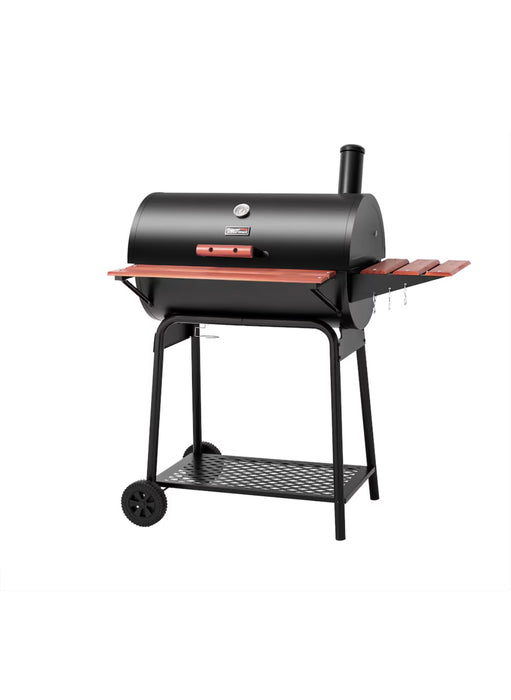 Royal Gourmet 30-Inch Barrel Charcoal Grill with Wood-Painted Side and Front TableBlack BBQ (new) (some damage)
