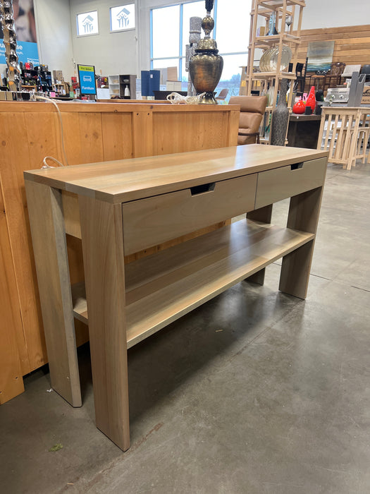 Natural Wood Console Table with 2 Soft-Close Drawers