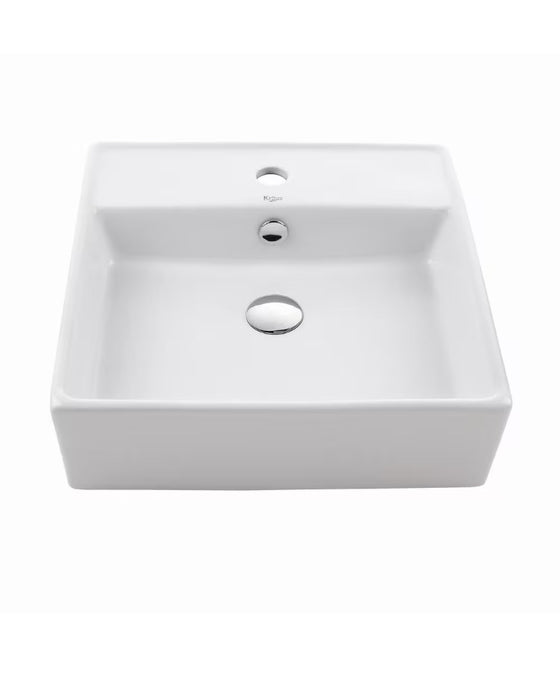 Kraus 18.60-inch x 5.80-inch x 18.60-inch 1-Hole Square Ceramic Bathroom Sink (New)