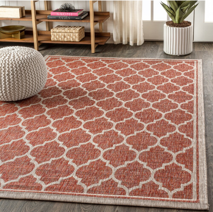 JONATHAN Y Trebol Moroccan Trellis Textured Weave Red/Beige 9 ft. x 12 ft. Indoor/Outdoor Area Rug (new)