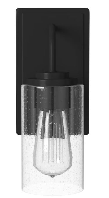 1-Light Matte Black Modern Industrial Wall Mount Sconce Light with Clear Seeded Glass Shade (new)