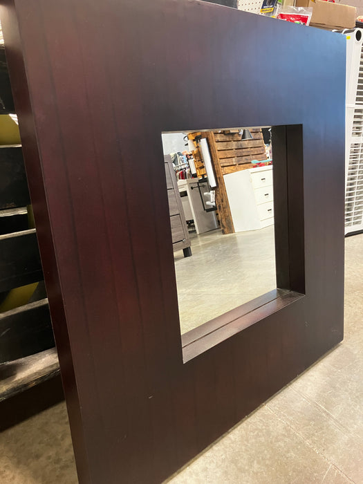 Dark Wood-Framed Square Wall Mirror