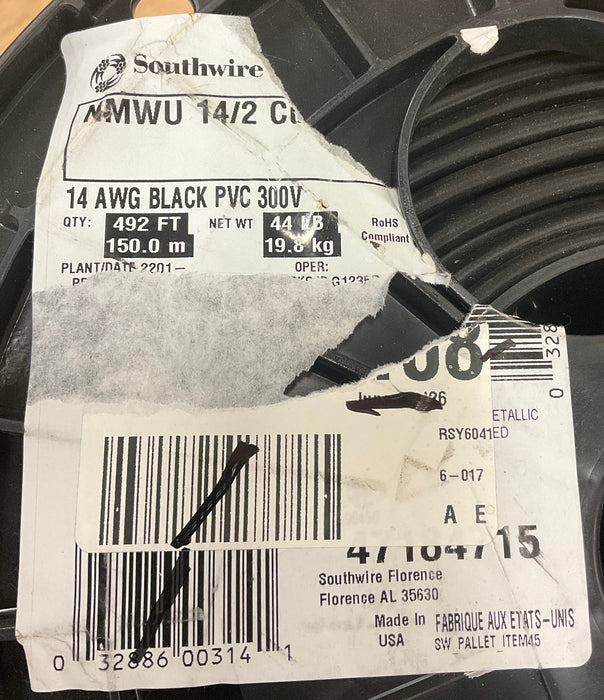 Southwire 14/2 NMWU 150M Electrical Wire - Black (New)