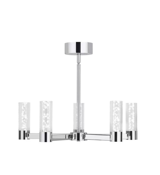 Home Decorators Collection Callum 5-Light Integrated LED Dimmable Chrome Cylinder Candle-Style Chandelier Clear Acrylic Shade (new)
