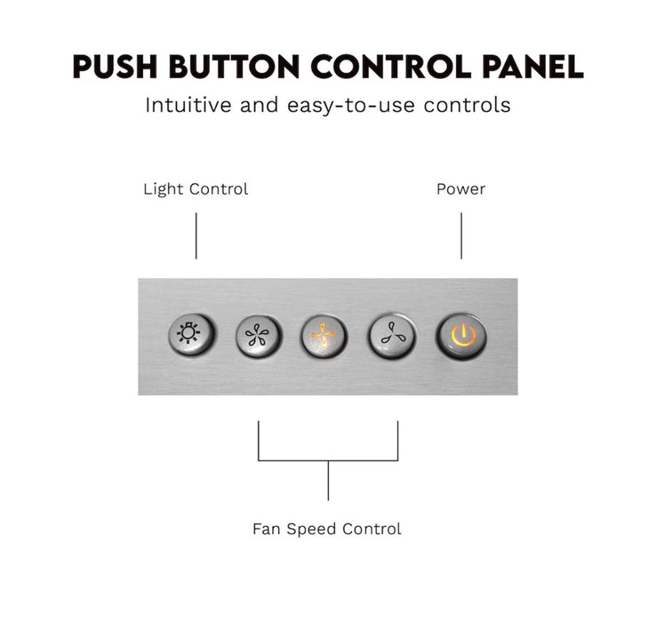 Cosmo 36 in. Vista Collection Ducted Wall Mount Range Hood, Button Controls, Stainless Steel (new)