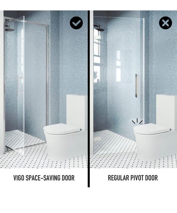 VIGO Astoria 31 to 32 in. W x 76 in. H Framed Pivot Shower Door in Chrome with 8mm Clear Tempered Glass and Handle (new)