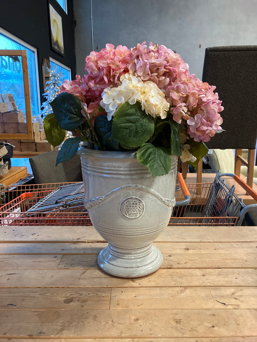 Pink and White Faux Hydrangeas and Ceramic Pot