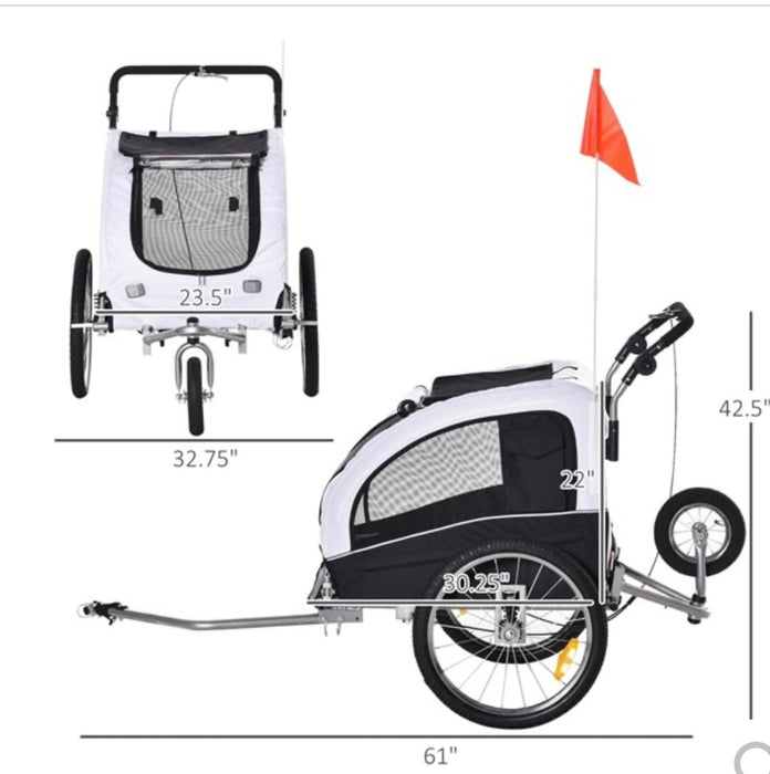 Aosom Elite II Pet Bike Trailer 2-In-1 Cart Bicycle Wagon - White (new)