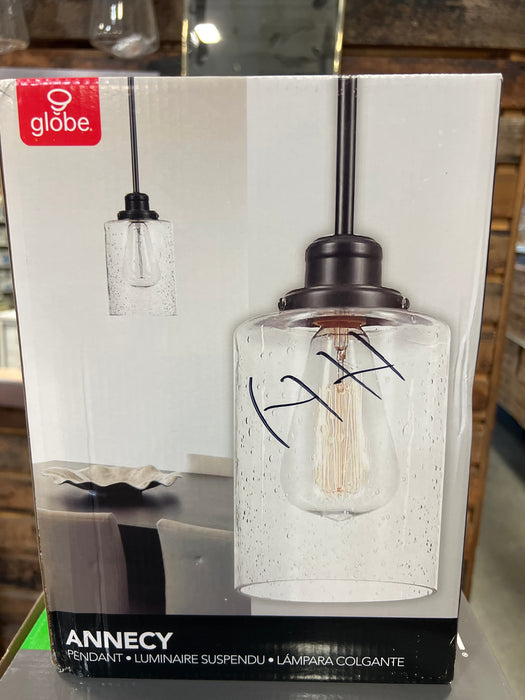 Globe Electric Annecy 1-Light Dark Bronze Pendant with Seeded Glass Shade (new)