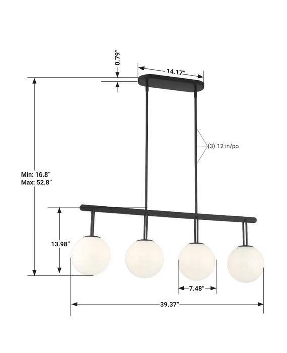 GlucksteinElements Orly 4-Light Matte Black Finish with Opal White Globe Linear Hanging Kitchen Island Pendant (new)