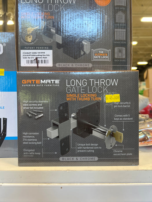 GateMate Long Throw Gate Lock- Single Locking with Thumb Turn (new)