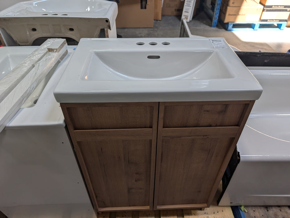 Glacier Bay Dunsmouth 23.6in W X 14.8in D X 33.6in H Vanity In Oak With Ceramic Sink (new)