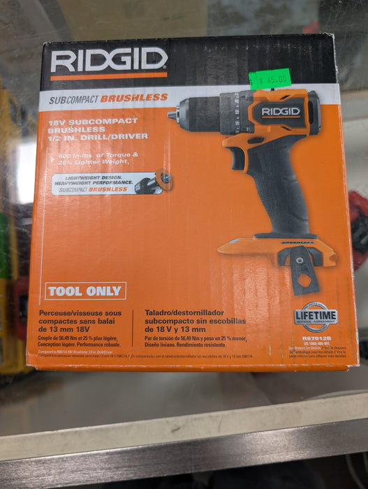 RIDGID 18V Sub-Compact Brushless Cordless 1/2-inch Drill/Driver (Tool-Only, new)
