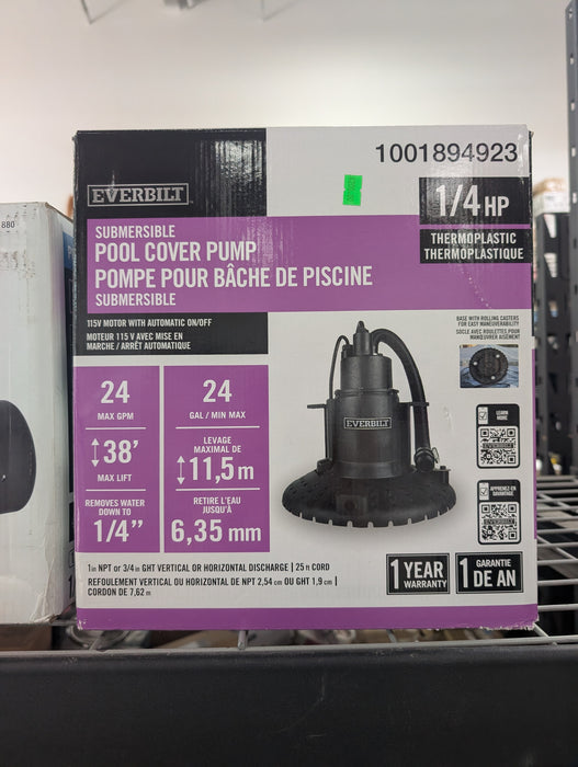 Everbilt 1/4 HP Submersible Pool Cover Pump (new)