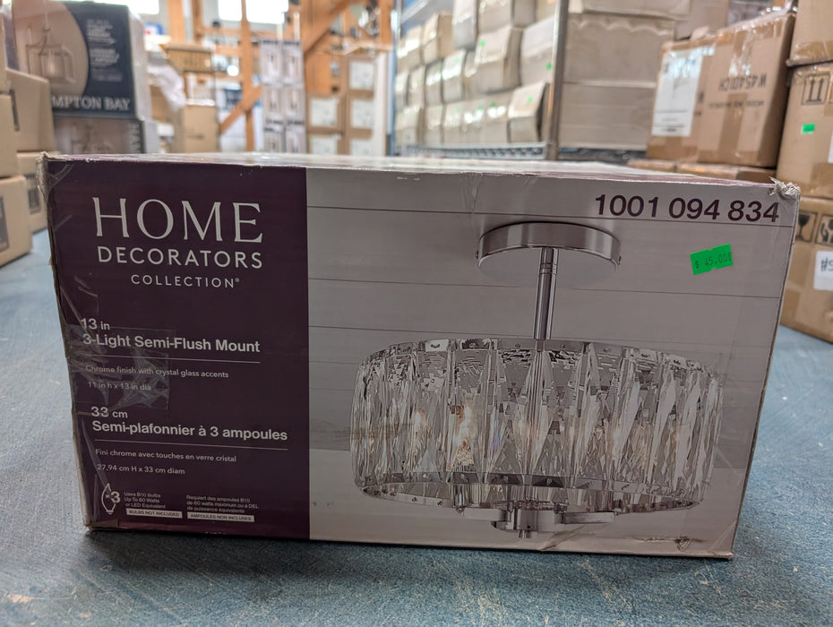 Home Decorators Collection 3-Light Chrome Semi-Flushmount Ceiling Light with Geometric-Cut Crystal Shade