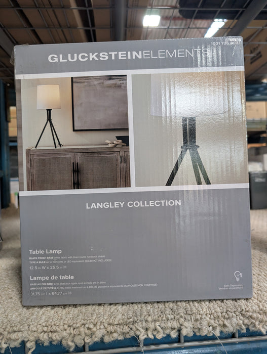 GlucksteinElements Langley 26-inch H Tripod Table Lamp with Black Base and White Linen Fabric Shade