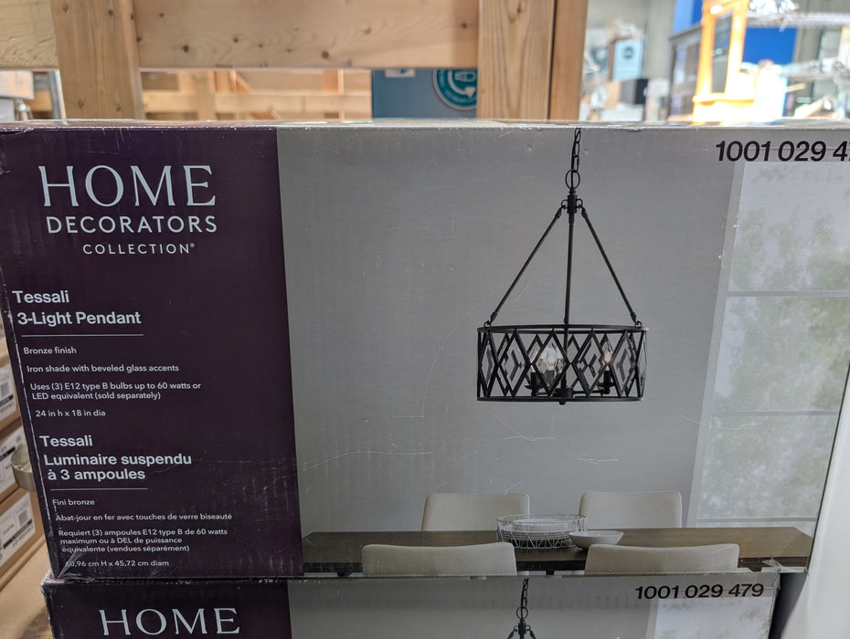 Home Decorators Collection Maria Diamond 3-Light 60W Bronze Pendant with Beveled Glass Accented Shade