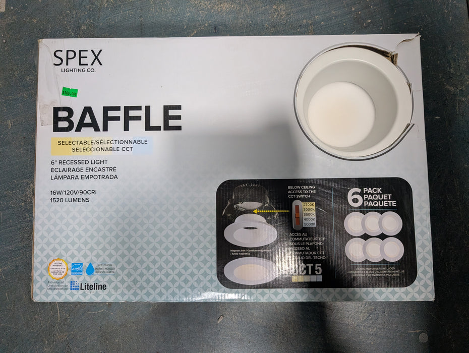 SPEX Lighting by Liteline 6-Inch Selectable Cct5 Integrated Led White Trim Baffle Recessed Fixture (6-Pack)