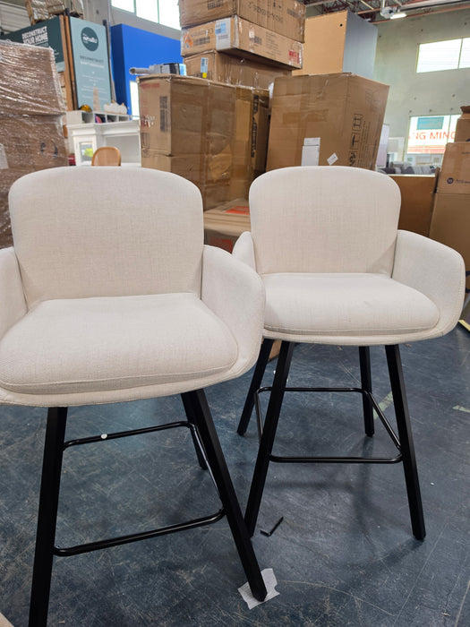 Nicola Swivel Upholstered Bar Stool with Metal Frame(Set of 2) - Upholstery Light Linen - YQ-YB-252-04WF