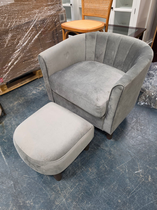 Torrence Upholstered Barrel Chair with Ottoman - Colour Grey, Size 26.8" H x 31.7" W x 26.8" D - HY007A1-02-Gray