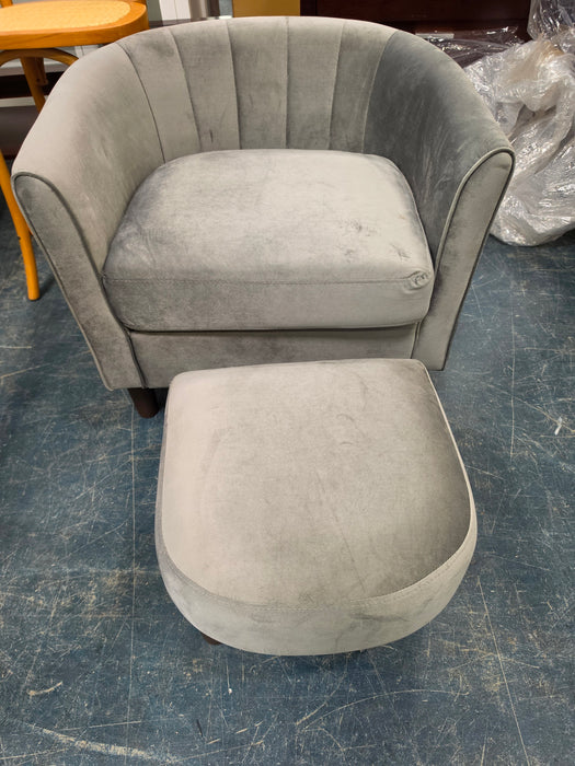 Torrence Upholstered Barrel Chair with Ottoman - Colour Grey, Size 26.8" H x 31.7" W x 26.8" D - HY007A1-02-Gray