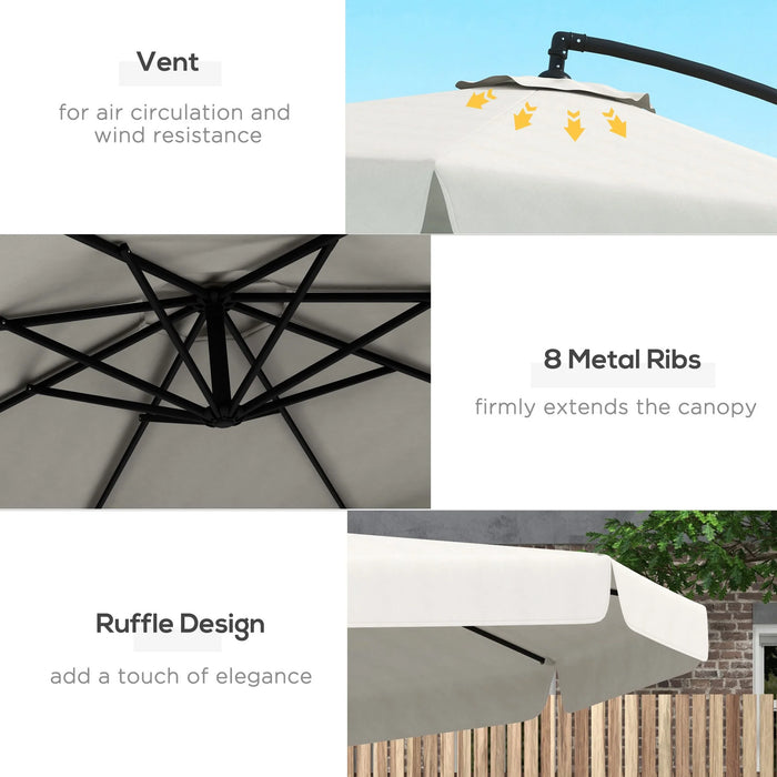 11FT Offset Hanging Patio Umbrella with Easy Tilt and Cross Base, Cream White (New)