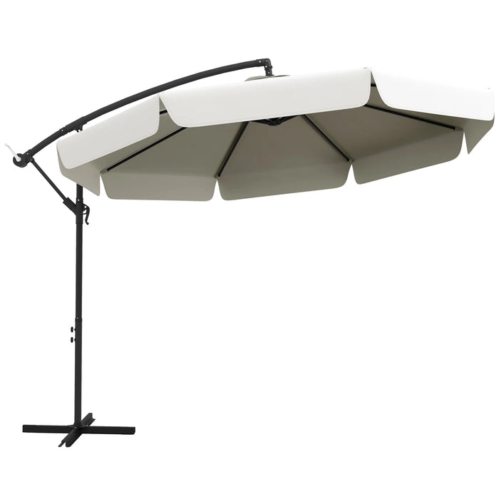 11FT Offset Hanging Patio Umbrella with Easy Tilt and Cross Base, Cream White (New)