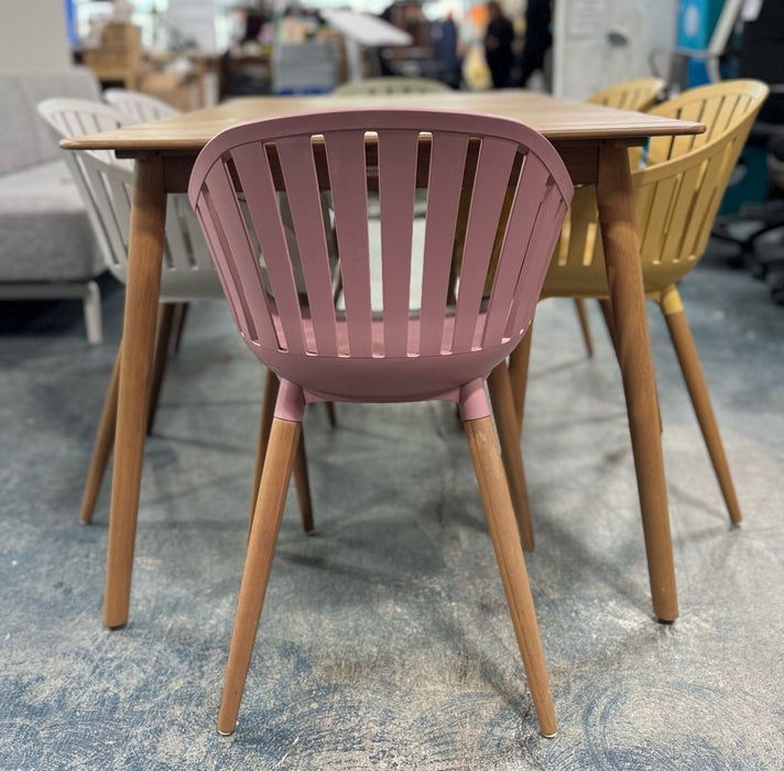 Wood Patio Dining Set with Colorful Chairs