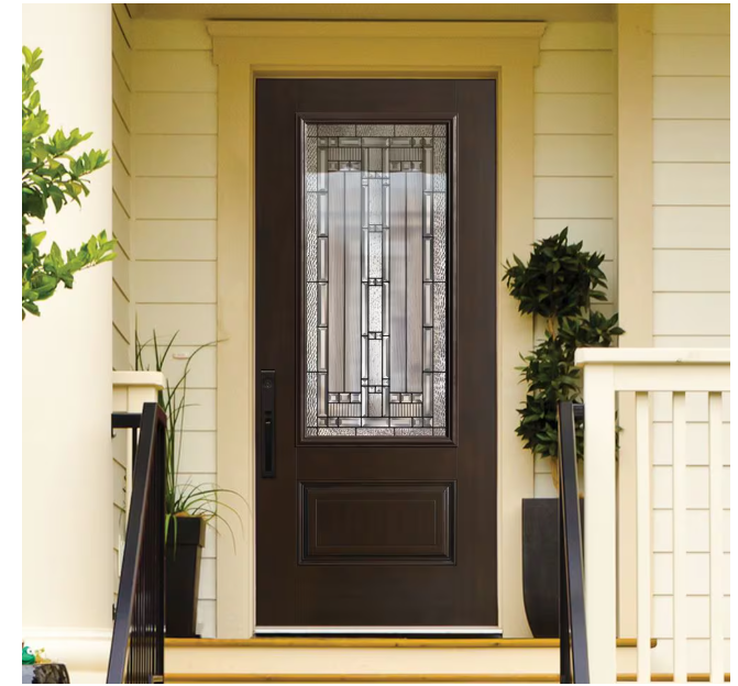 Masonite Everland 36-inch x 80-inch x 4-9/16-inch Chestnut 3/4 Lite Elmhurst Single Fibreglass Prehung Front Door RH (New)