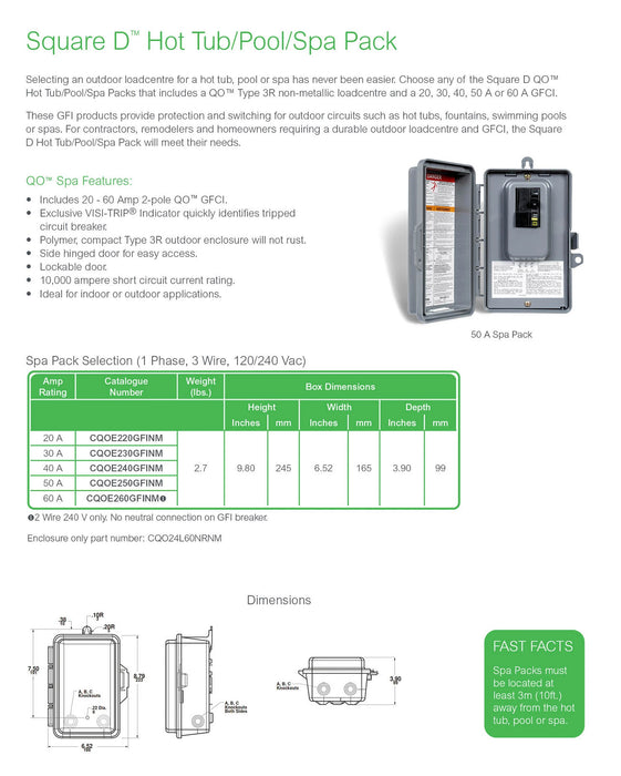Schneider Electric Square D 60 Amp QO Hot Tub/Pool/Spa Pack (NEW)