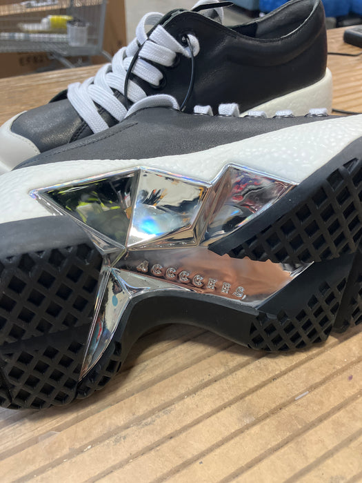 4CCCCees Flint Alpha Black, White, and Chrome Sneakers