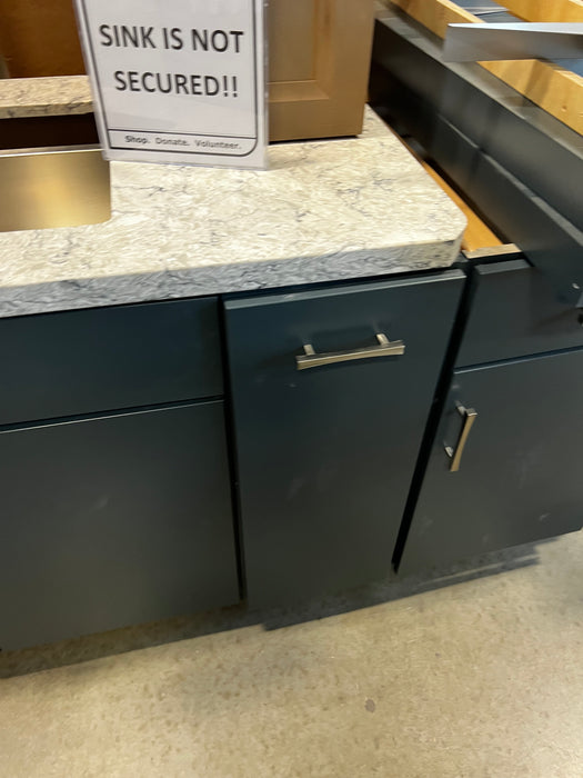 Navy and Faux Wood Kitchen Cabinet set with Silestone Countertop and Blanco Sink (showroom)