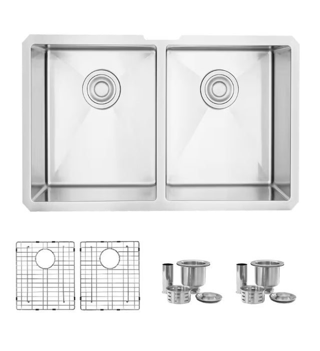 Stylish Undermount 28 Inch Stainless Steel Double Bowl Kitchen Sink (New)
