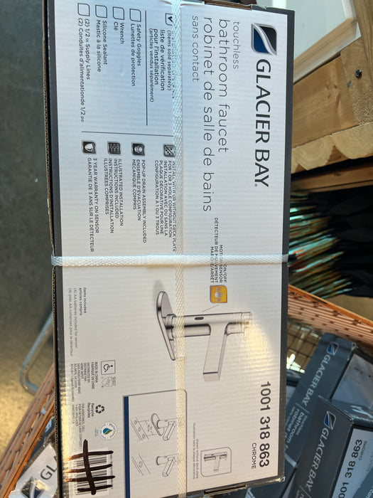 Glacier Bay Touchless Bathroom Faucet in Polished Chrome, Push Pop-Up Drain, Valve & Deck Plate Included (new)