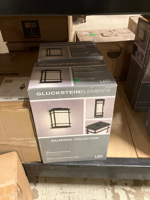 GlucksteinElements Balmoral 1-Light 12-inch Hight Integrated LED Black Outdoor Wall Sconce Light in Black Metal Finish with White Panel Glass (new)