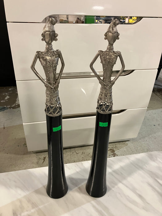 Black Wooden Metal Women Statue