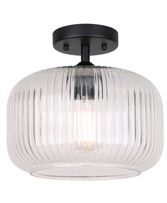 Canarm HOLT 1-Light Matte Black Semi-Flush Mount with Clear Ribbed Glass Shade (new)