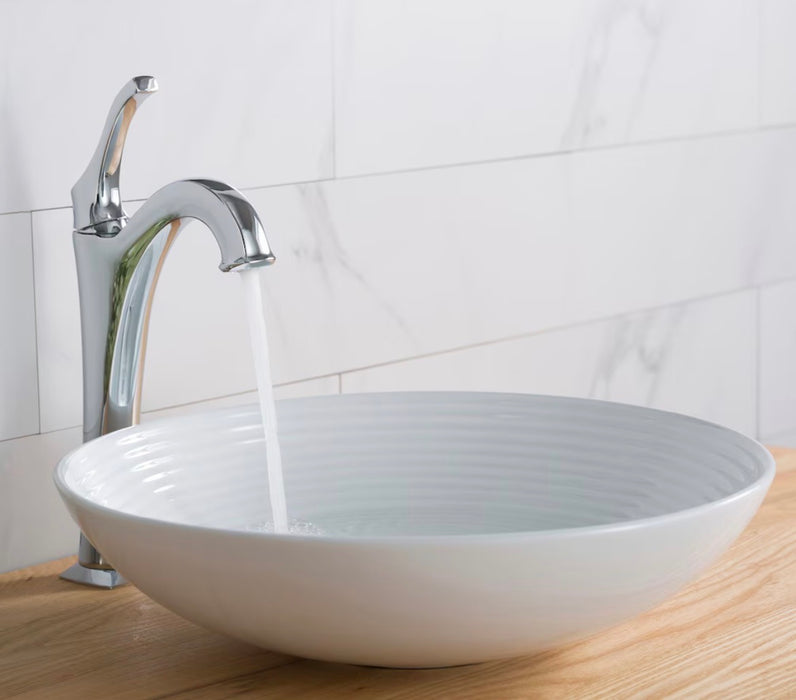 Kraus Round White Porcelain Ceramic Vessel Bathroom Sink, 16 1/2 inch D x 4 3/8 inch H (new)
