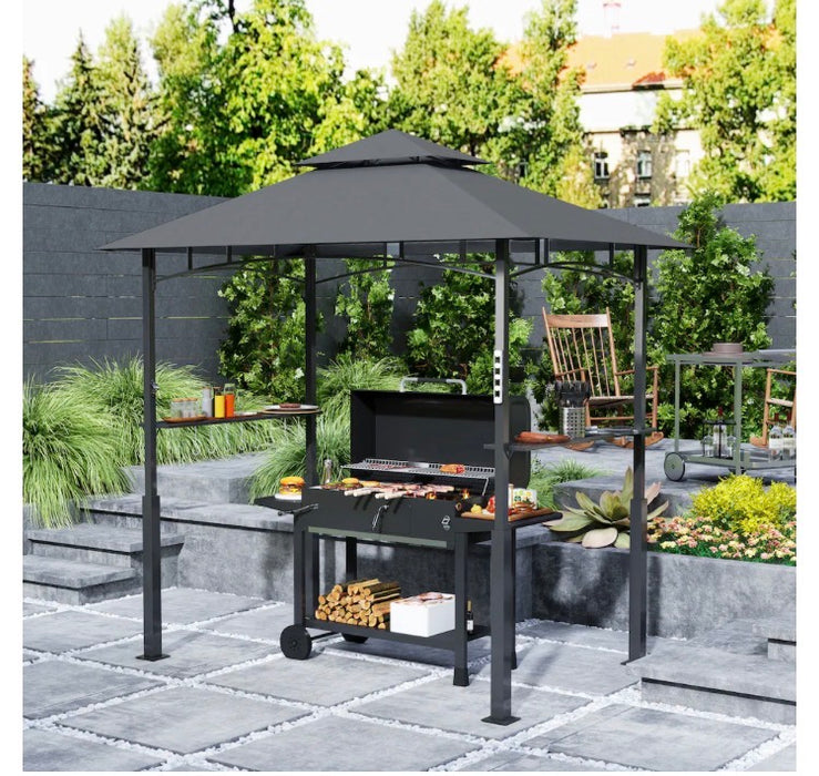 Outsunny 8' x 5' Grill Gazebo, BBQ Canopy Gazebo, Dark Grey