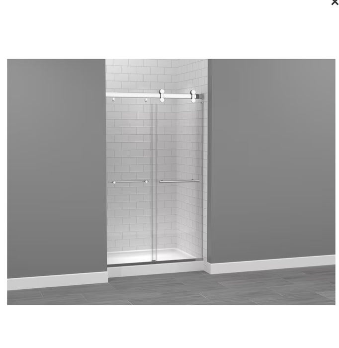 Mirolin Exploria 41" 44" W x 74.50" H Frameless Sliding Bypass Shower Door with Clear Glass, Chrome Trim